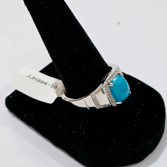 Sleeping Beauty Blue Turquoise 925 SS Ring White CZ Size 10 NWT - Picture 2 of 5